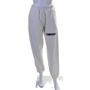 Staycoolnyc Womens High Rise Drawstring Worlds Jogger Pants White Cotton Small